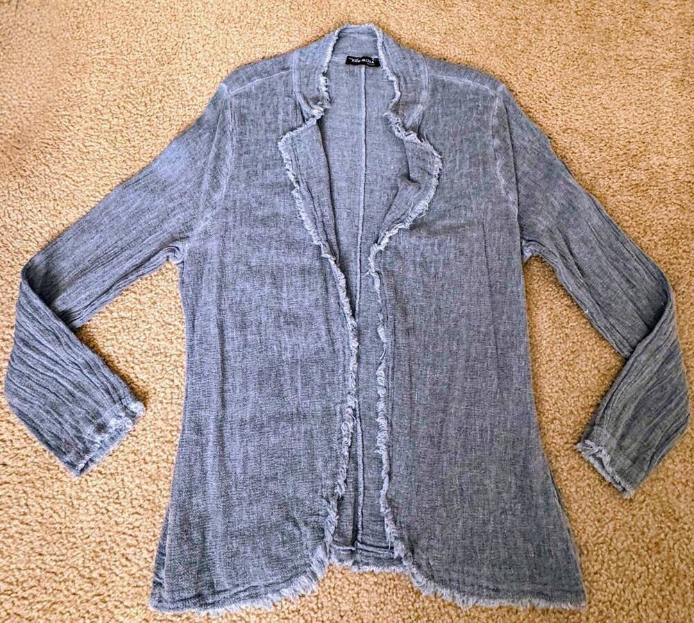 Raw Moda Apparel Womens Gray Linen Cotton Blazer Jacket Frayed Edge Italy